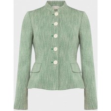 Hobbs London Womens Farren Tweed Jacket 6 Green Button Front Blazer Cotton Prep