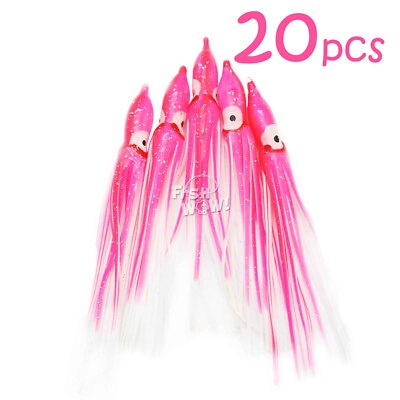 Fish WOW! 4.75'' Fish Squid Skirts Octopus 12cm Hoochies soft Lure Pink White lot