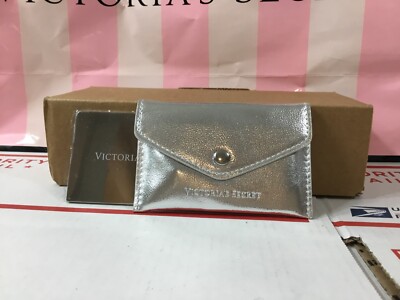 VICTORIA'S SECRET SILVER METALLIC COMPACT POCKET TRAVEL MIRROR AND CASE