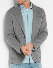NEW EXPRESS SLIM SOLID GRAY WOOL BLEND HAND FINISHED BLAZER JACKET SZ XS