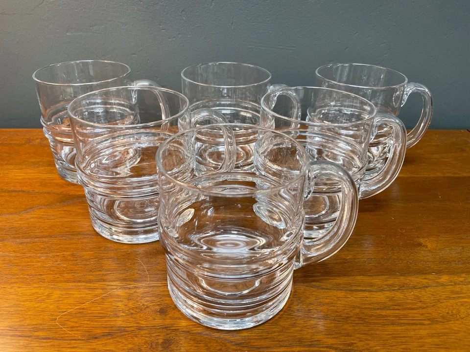 Vintage Set of (6) Iittala "Pisararengas" Large Ripple Beer Mugs Glasses Finland - Image 2 of 4