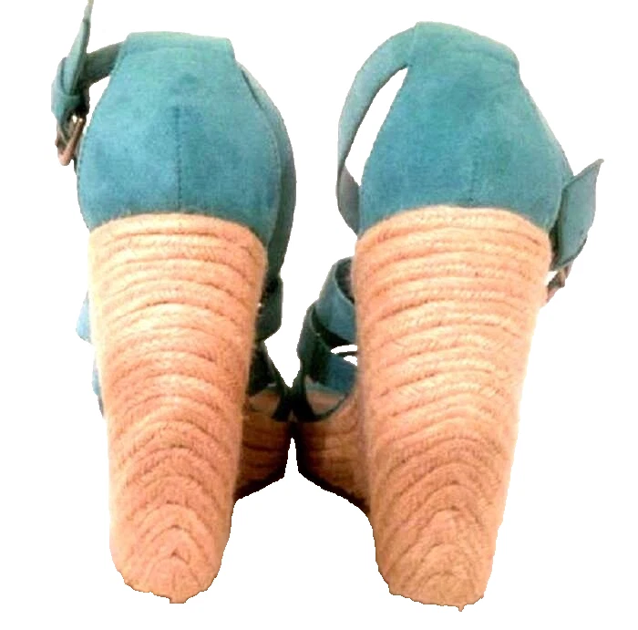MOSSIMO - Aqua/Turquoise Strappy Wedge Heel Suede Sandals - Women Size: 9.5 - Image 3 of 4