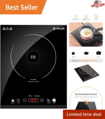 Portable 1800W Induction Cooktop with Safety Lock & Timer - Sensor Touch Cont...