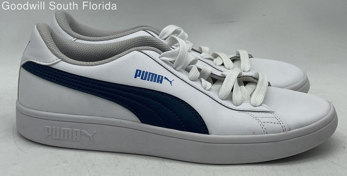 Puma Boys Smash V2 365170-30 White Dark Blue Sneaker Shoes Size 7C