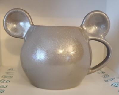 Disney Store Mickey Mouse Ears Mug Metallic Silver Sparkly Glittery Cup 20 oz