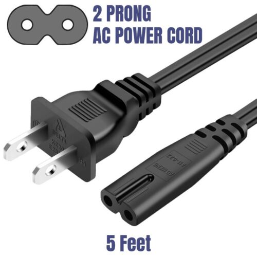 AC Power Cord 2 Prong Cable for PS4 PS3 PS2 Slim XBOX PC LAPTOP PSV Monitor TV - Picture 1 of 8