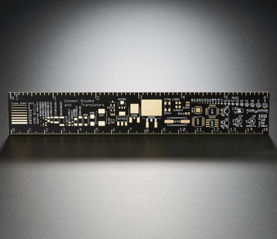 Adafruit PCB Ruler with Gold-Plated SMD Package Sizes, Ruler V2, 15cm, 6''