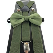 Olive Green Bow Tie & Suspender Set Tuxedo Wedding Formal Men's Accessories 