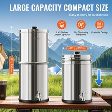 Gravity Fed Water Filter System, 1.5G Stainless-Steel, Emergency Camping