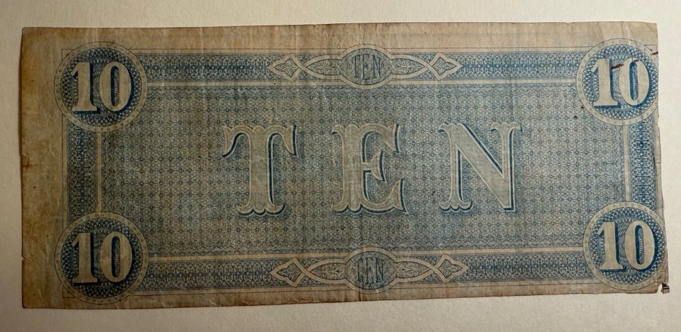 1864 Confederate States T-68 $10 Mint Trim error - Image 2 of 4