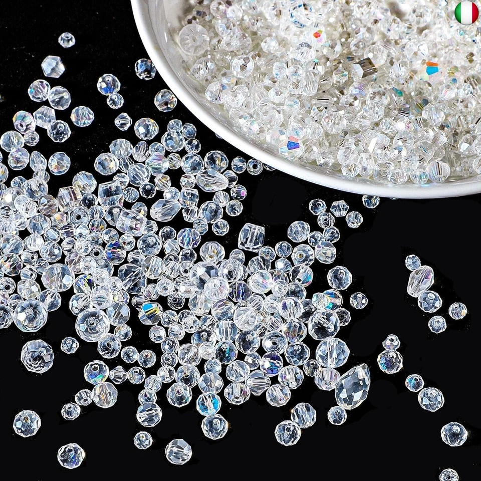 1100 Pezzi Perline di Vetro, 4/6/8mm Perline Cristallo Perline Sfaccettate - Immagine 4 di 4