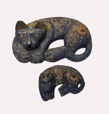 Pier 1 Blue Wooden Handpainted Cats Discontinued Wall Hangings Cat Kitten Vtg