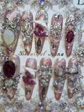 Press On Nails Handmade Large Pink Dolphin, Almonds, Large Charms