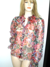 NWT DOLCE & GABBANA $2500 CHIFFON SILK FLORAL BLOUSE, MONOGRAM ALL OVER SZ 4/6
