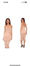 Women's House of CB Railea Nude Taupe Corset Ruched Midi Sheer Chiffon Dress S