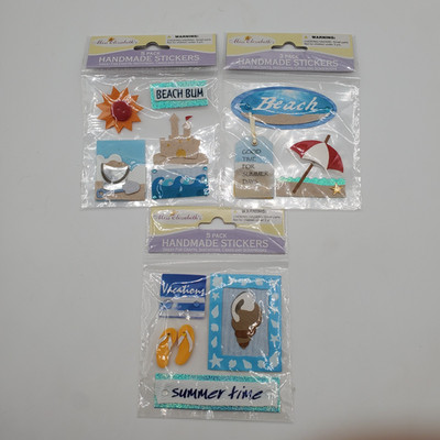 Lot 3 Miss Elizabeth s Handmade Stickers Beach Summer 15 Total New Sealed Baggie