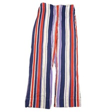Vintage 70s Girls Wide Leg Striped Pants Red Blue Purple High Waist Size 10-12