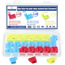 50Pcs Nylon Flag Spade Female Insulated Quick Disconnects 22-18/16-14/12-10AWG R