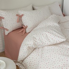 mixinni Soft Aesthetic Floral Print White Duvet Cover Pink Rose Pattern Girls...