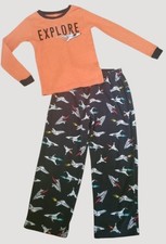 CARTER  S Orange and Black Thermal Fleece Spaceship Print Pajamas Boys Size 7 
