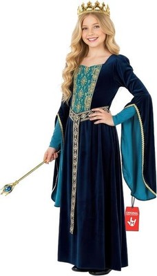 Blaues Prinzessin Kostüm Mädchen Kinder Mittelalterliche Königin Kleid Karneval