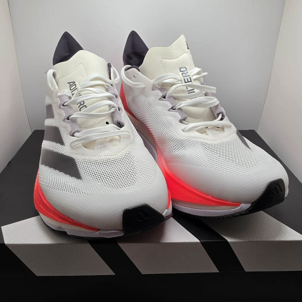 adidas Adizero Boston 12 White Aurora Solar Red IF9210 Mesh 