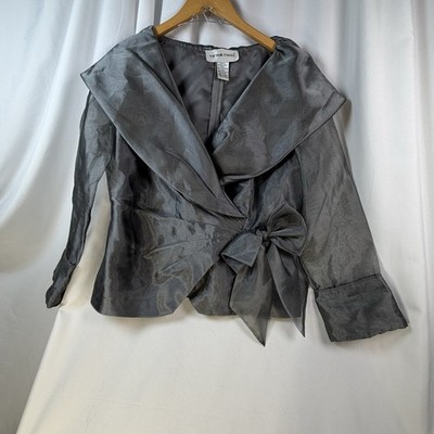 Victor Costa Women's Top Jacket with Side Bow Gray Silver Sheen Formal Sz 10