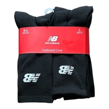 New Balance Mens Active Cushion  Socks Arch Support Black 8 Pack Size Large 6-12