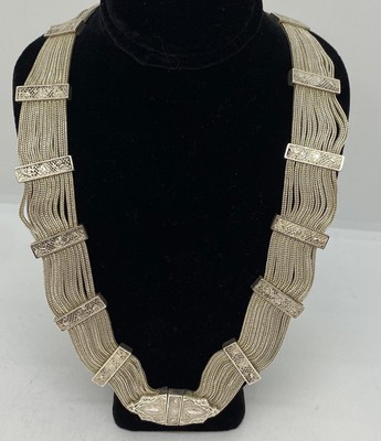 900 Silver Turkish Multi Strand Heavy Collar Necklace Cleopatra 18 inch