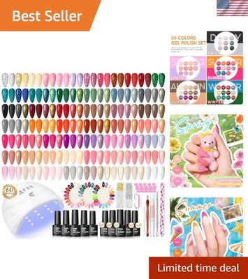 60PC Gel Nail Polish Kit with U V light 55 Colors Gel Nail Polish Set 5PC Top...