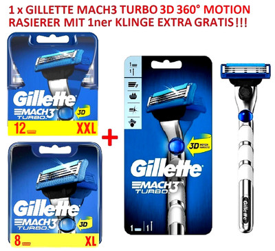 20 + 1 Gillette Mach3 Turbo 3D 12 + 8 Rasierklingen + 1 GRATIS Turbo 3D Rasierer