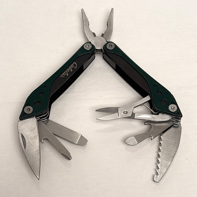 Cabelas Multi Tool with Sheath Green Black Very Clean Car Boat Tackle Box Camp
