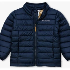 Columbia Youth Powder Lite Omni-HEAT Puffer Jacket Size XL Navy Blue Gold Lining