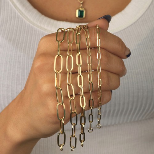 14k Yellow Gold Paperclip 2mm-7mm Chain Bracelet Necklace Mens Womens 7"-24" - Picture 40 of 72