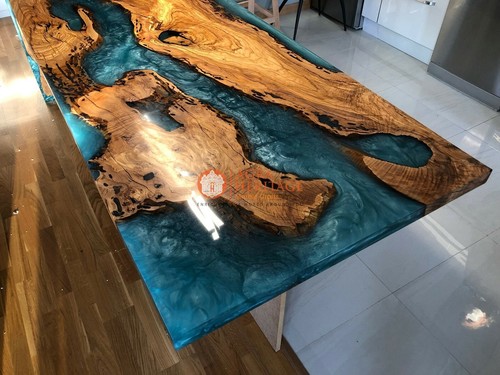 Blue Resin River Dining Confrence Center Table Top Natural Acaica Wood Decors - Picture 2 of 8