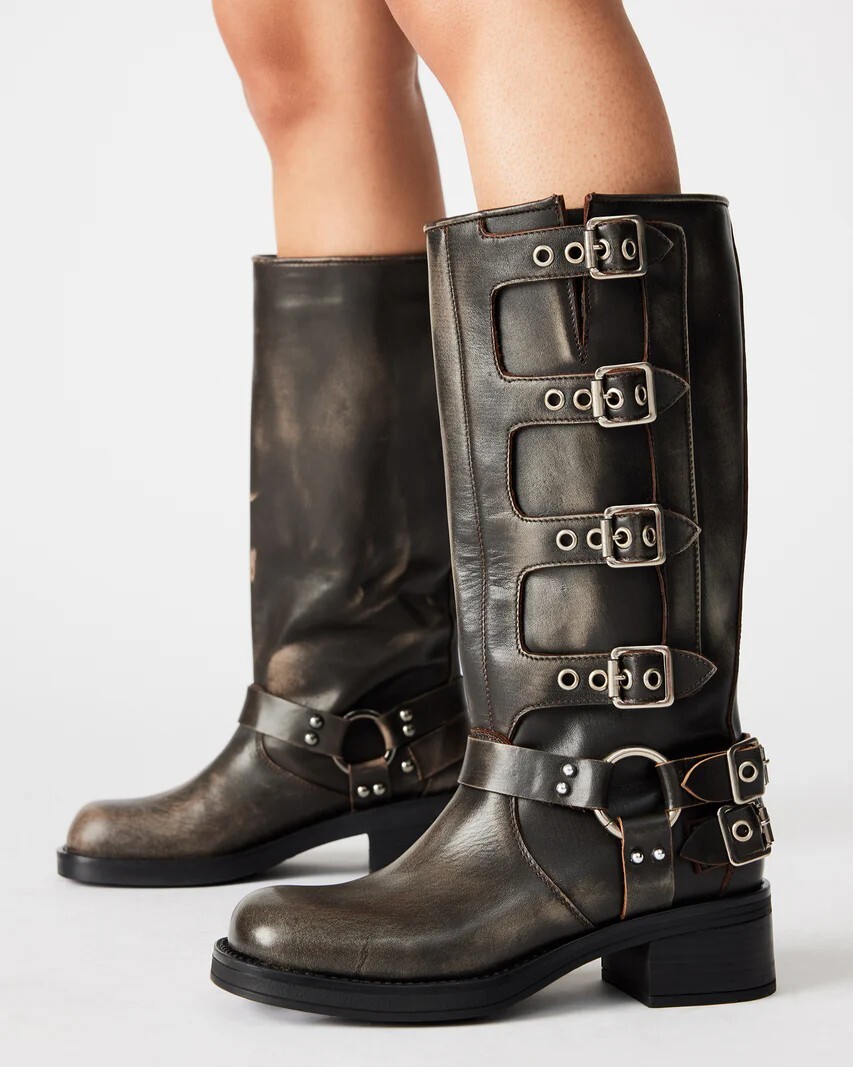 Steve Madden Brocks Distressed Brown Buckle Moto Boots Sz