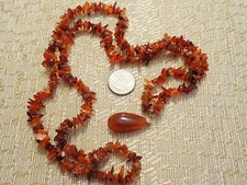 Vintage Carnelian LG Teardrop Pendant on Carnelian/RedJasper Nugget 35" Necklace