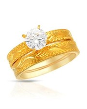 WEDDING RING SET WITH ENGAGEMENT RING SIZE 8 NEW ROUND YELLOW GOLD PLATED