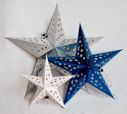 Paper Star Lantern Decorations with LED Lights-Set of 3 (24 in, 18 in, 12 in.) - Picture 10 of 11