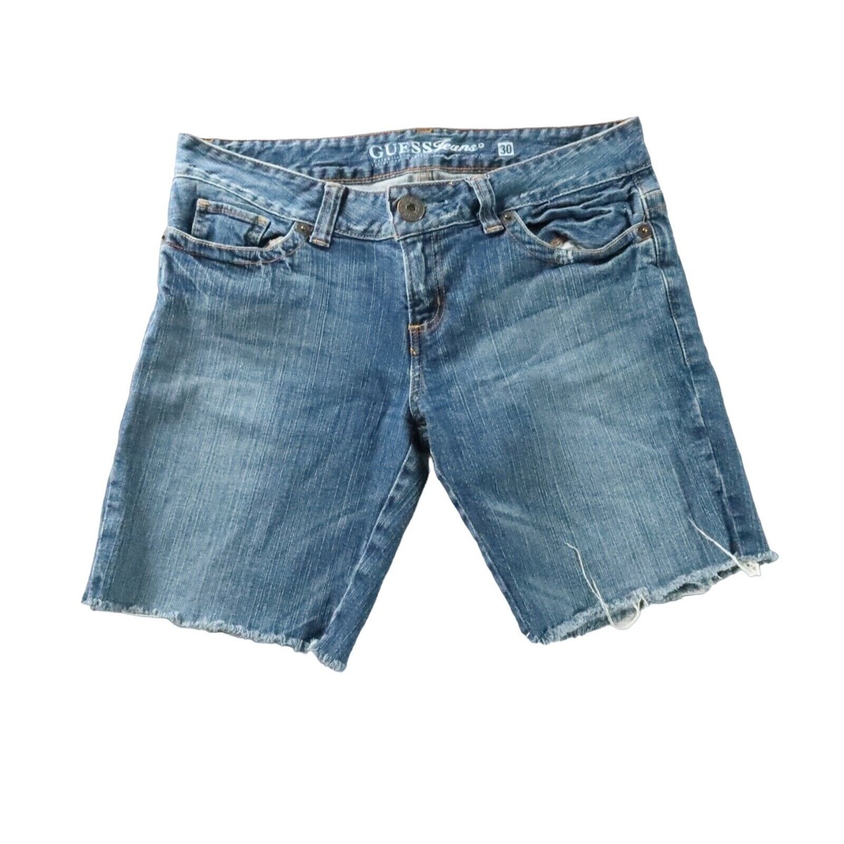 GUESS JEANS Shorts Women's Stretch Cut-offs 5-Pocket Denim Blue W30