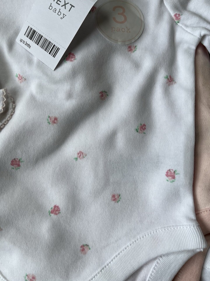 NEXT Baby Age First Size Set Of 3 Long Sleeve Bodysuits Peter Pan