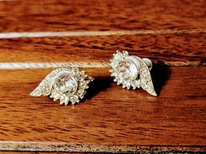 Vintage BOGOFF Clear Rhinestone Silver Tone Screw Back Costume Earrings