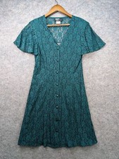 Dawn Joy Dress Womens 9/10 Green Floral Lace Flutter Sleeve A-Line Vintage USA