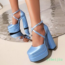 Women's Super High Block Heels Platform Dance Evening Ball Gown Shoes Plus Size