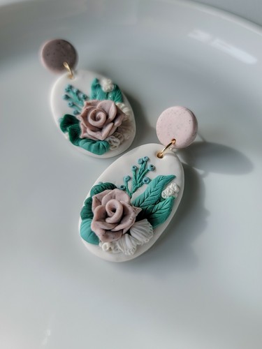 Pendientes florales arcilla polímero joyería rosas pendientes para mujer joyería ella | eBay