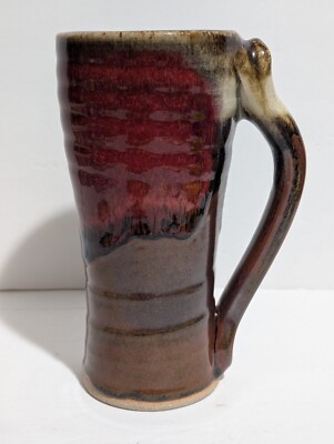 Studio Art Pottery Coffee Mug 7'' Tall Rustic Coiled Rope Method  15oz MCM Signed