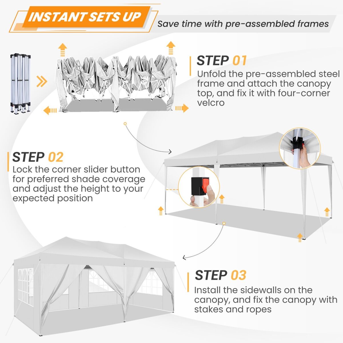 10x20 Heavy Duty Pop Up Canopy Commercial Tent Waterproof Gazebo Outdoor  Anti UV