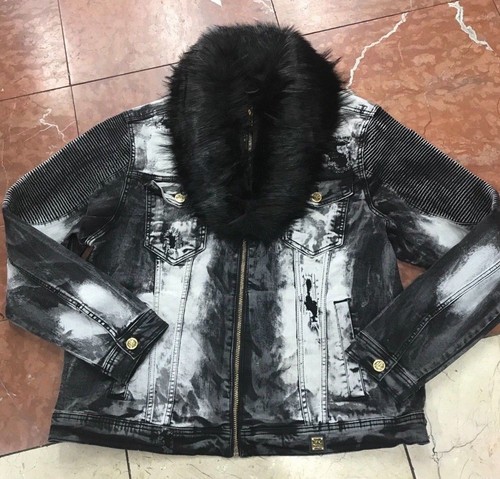 Black Wash Denim Jacket w/ Faux Fur | eBay