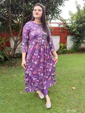 Women Designer Printed Outfit Kurta Pant Set Indian Bollywood Top Tunic Kurti