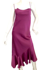 {SCOOP) Dress Sz. L Midi Purple Asymmetrical Ruffle Hem Spaghetti Straps Summer
